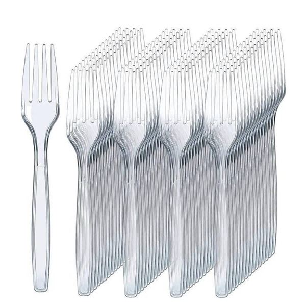 Lot of 2- Prestee 300 Clear Plastic Forks – Heavy Duty Utensils – Disposable Forks
