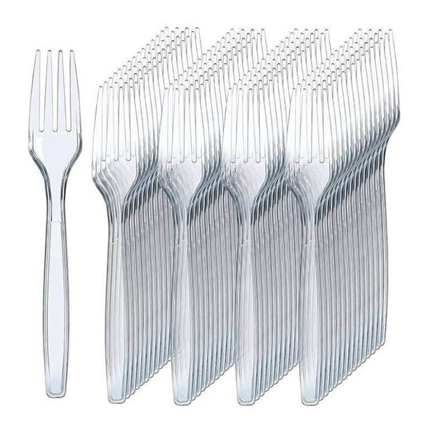 Lot of 2- Prestee 300 Clear Plastic Forks – Heavy Duty Utensils – Disposable Forks