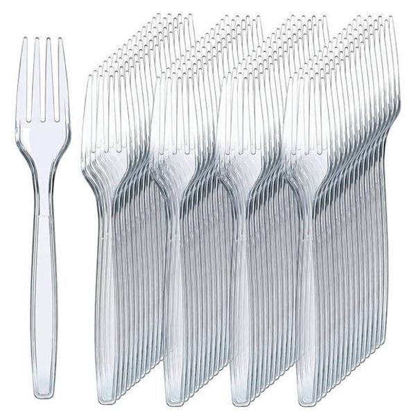 Lot of 2- Prestee 300 Clear Plastic Forks – Heavy Duty Utensils – Disposable Forks