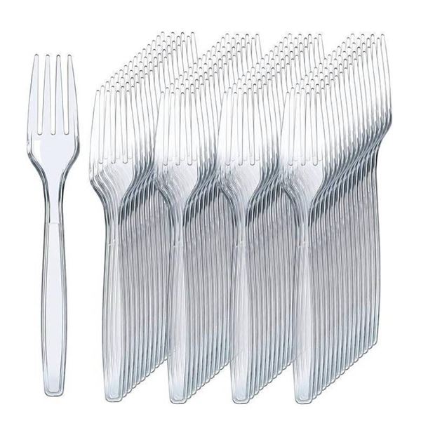Lot of 2- Prestee 300 Clear Plastic Forks – Heavy Duty Utensils – Disposable Forks