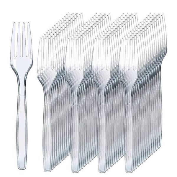 Lot of 2- Prestee 300 Clear Plastic Forks – Heavy Duty Utensils – Disposable Forks