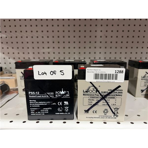 Lot of 5 Assorted Sealed Lead Acid Batteries