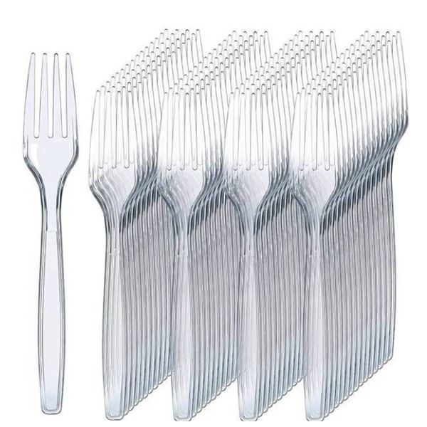Lot of 2- Prestee 300 Clear Plastic Forks – Heavy Duty Utensils – Disposable Forks