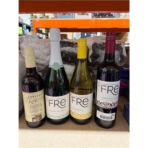 Assorted Lot of Chateau Thierry and FRE Alcohol-Removed Wine Bottles
