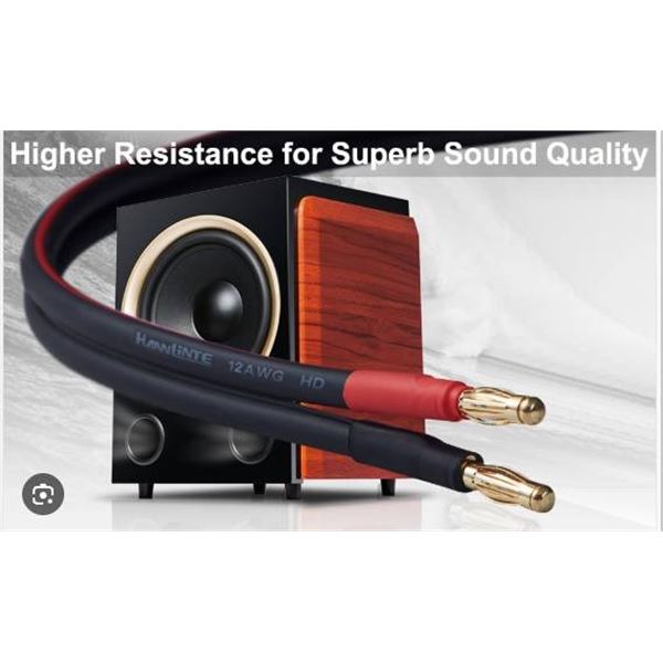 HannLinte HD Premium 12 AWG Black HiFi Speaker Cable, 15ft (4.57m)