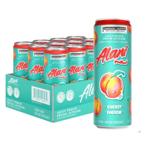 Alani Energy Drink, Juice Peach, 12 x 355 mL Cans
