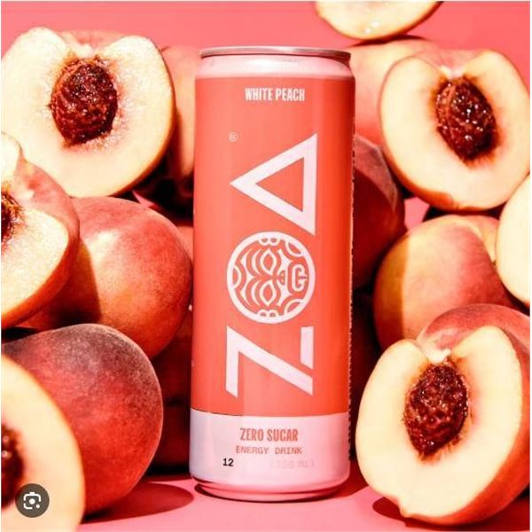Zoa Energy Drink White Peach Zero Sugar, Case of 12 (355 mL Each)