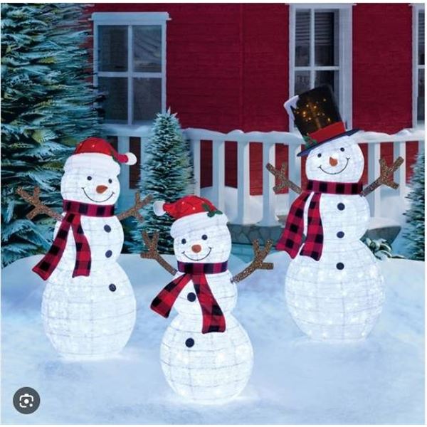 Snowman Family with Twinkling LED Lights, 3-Piece Set