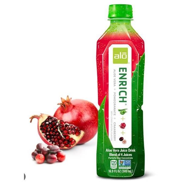 Alo Enrich Aloe Vera Juice Drink, Pomegranate & Cranberry, 500ml (12 Bottles)
