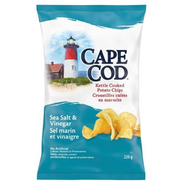 Cape Cod Kettle Cooked Potato Chips – Sea Salt & Vinegar Flavor, 220g (11 Bags)