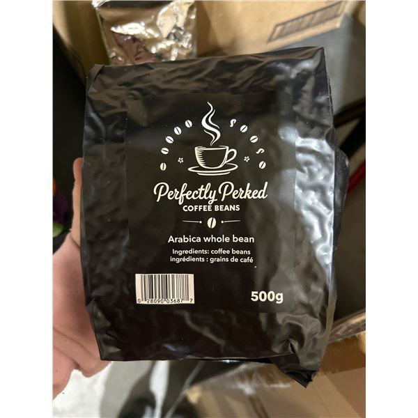 Assorted Coffee Products Including Pilot Ground Coffee and Perfectly Perked Whole Beans