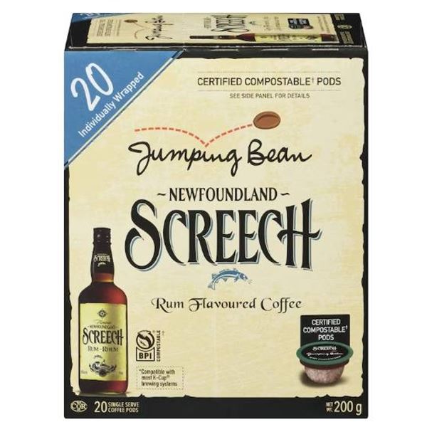 Jumping Bean Newfoundland Screech Rum Flavoured Coffee Pods, 200g – Pack of 20