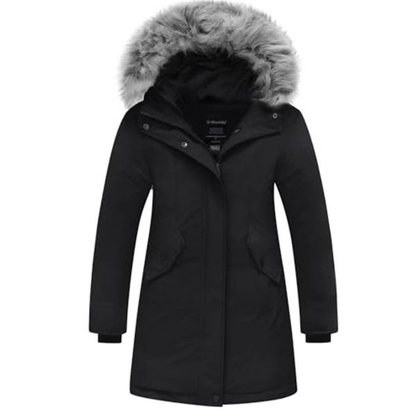 Wantdo Women’s Hooded Ski Puffer Jacket Heavy Insulated Winter Coat, Size M, Black