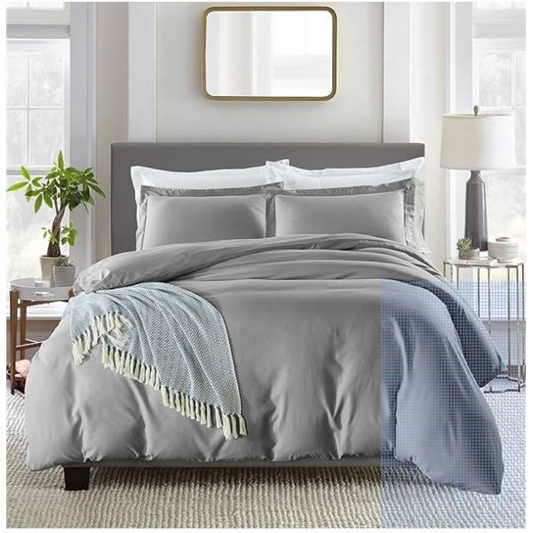 TWIN Size 2-Piece Duvet Cover Set with Pillow Sham, Grey