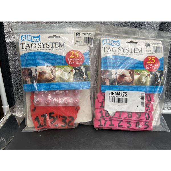 Lot of  2 – Allflex Livestock Tag System With Numbered Ear Tags, 25 Count Each Pink & Red