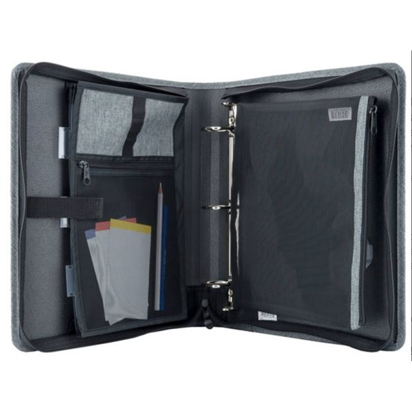 Hilroy Three-Ring Zippered Organizer Binder With Zipper Closure and Multiple Storage Sections Grey