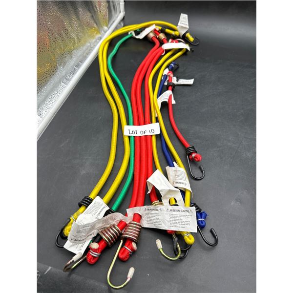 Lot of – 10 Multi-Color Elastic Bungee Cords with Metal Hooks