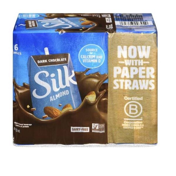 Lot of 2 – Silk Dark Chocolate Almond Milk with Paper Straws 6 x 236ml