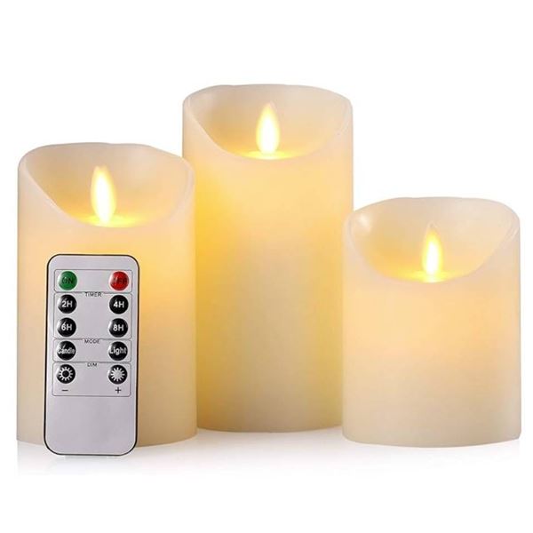 3PK Flameless LED Candle Set with Remote Control