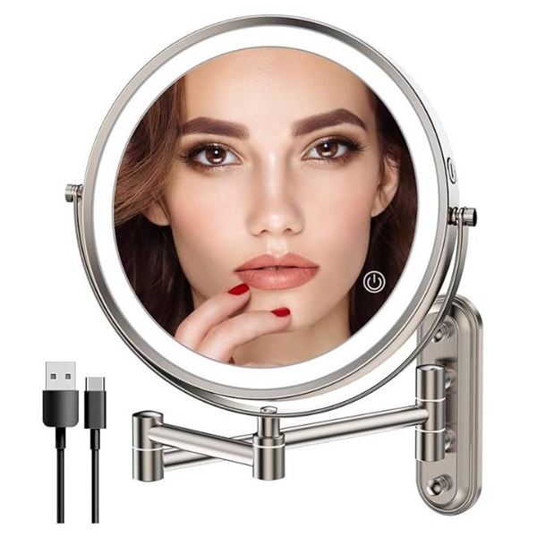 Joyeikon 8-Inch Wall-Mounted LED Makeup Mirror with Rechargeable Feature