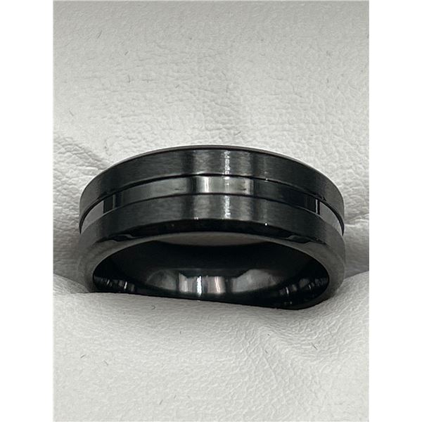 Black Tungsten Carbide Ring with Polished Groove Design, Size 10