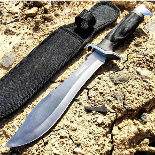 13″ Defender Xtreme Serrated Blade Silver & Black Hunting Knife with Sheath