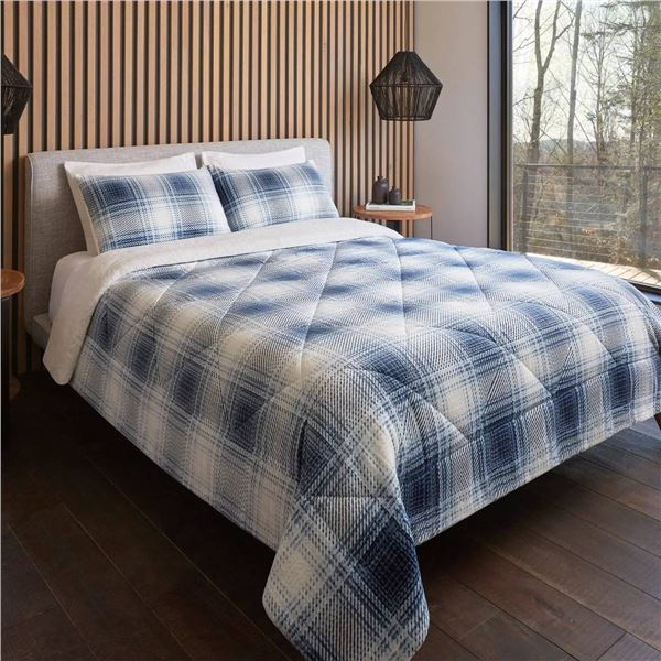 Roots Home King 3-Piece Comforter Set, Blue Plaid Design