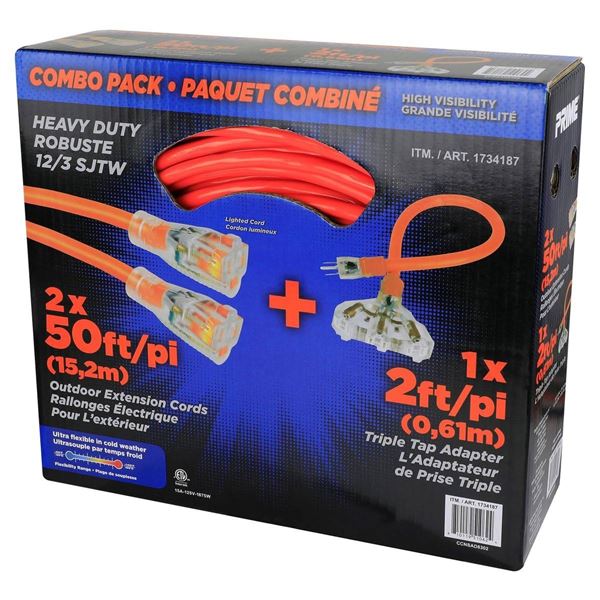 Heavy Duty 12 AWG Outdoor Extension Cords with Triple Tap Adapter