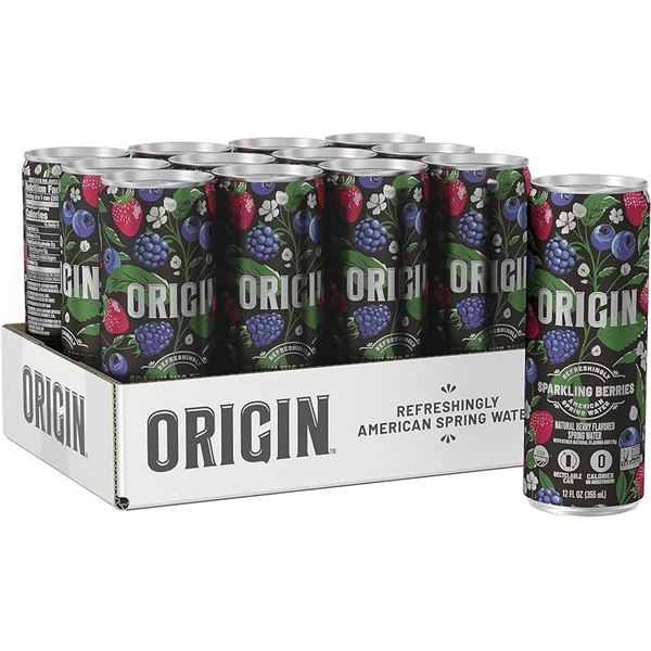 Origin Organic Triple Berry Sparkling Water 24 x 355 ml Cans