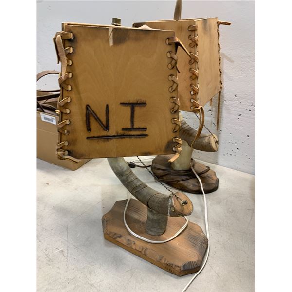 Table Lamps with Rustic Design Featuring Horn Base and Leather Shade