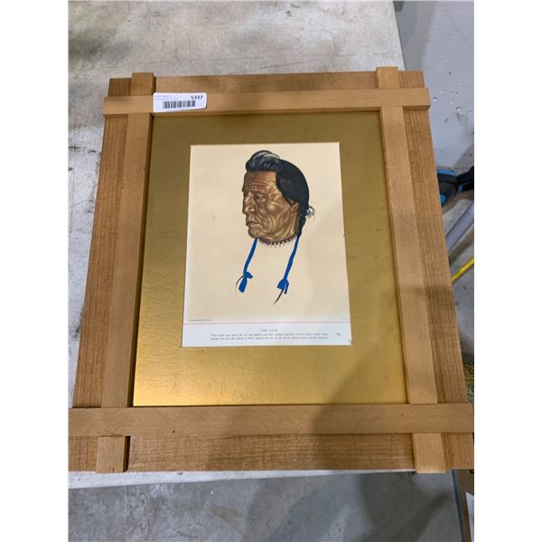 Framed Print Featuring a Native American Portrait with Wooden Border