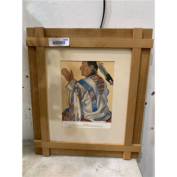 Framed Native American-Themed Lithograph Print With Wooden Frame