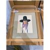 Image 1 : Framed Cowboy Portrait Drawing in Wooden Frame
