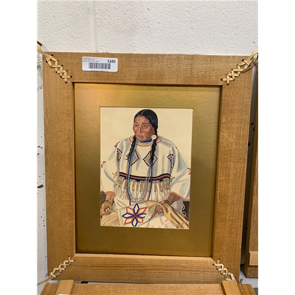 Framed Native American Portrait Print Featuring Beadwork