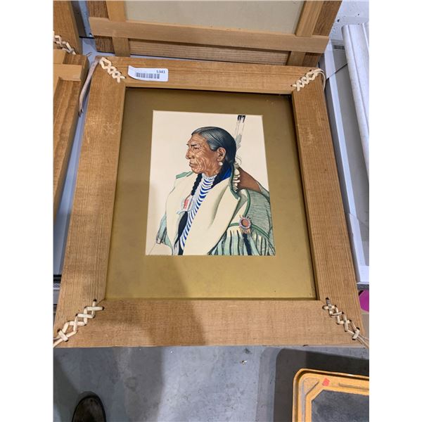 Framed Native American-Themed Artwork with Wooden Frame