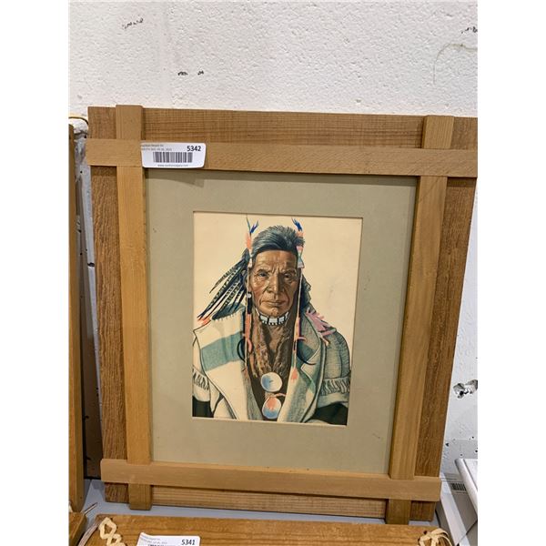Framed Portrait Print of a Native American Man in Traditional Attire
