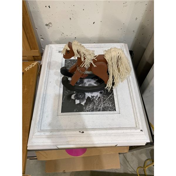 Decorative Wooden Rocking Horse And Framed Artwork