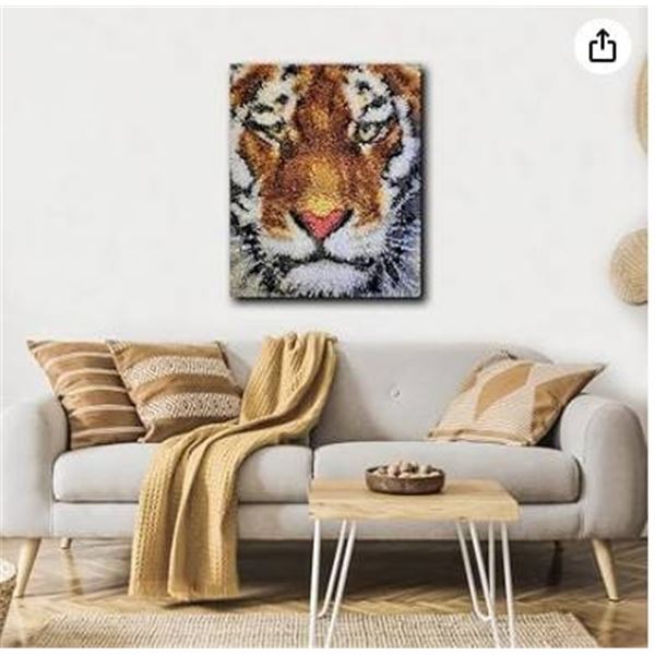 Yakoleci Latch Hook Kit Tiger Design, 20 in x 15 in Rug Canvas