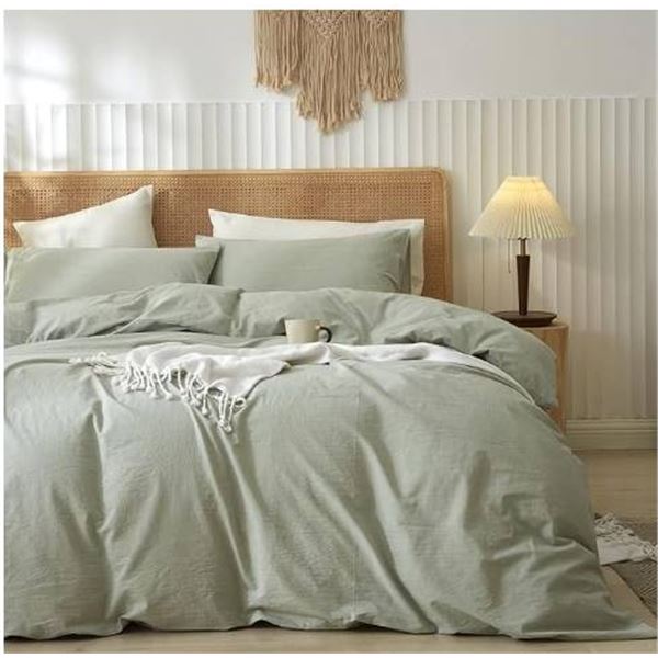 Lifetown Natural Cotton Bedding Collection, Sage Green – Duvret Cover & 2 Pillow Cases