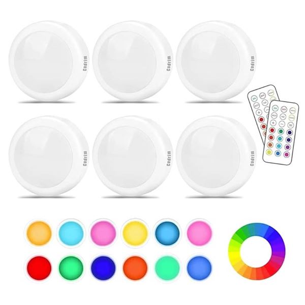 Cadrim Puck Lights, LED Color Changing Puck Lightings and Dimmable Under Cabinet Lights Battery Powe