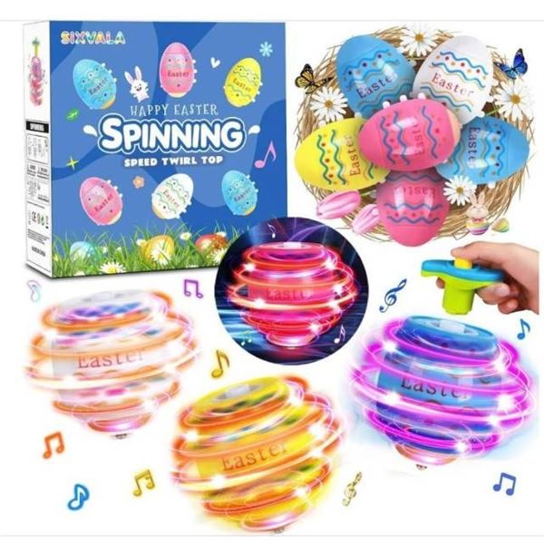 Sixvala Spinning Speed Twirl Top Easter Eggs with Light-Up Feature