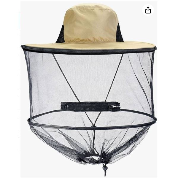 Mosquito Head Net Hat with Removable Mesh Hidden Netting, Camouflage Design with Zipper Net