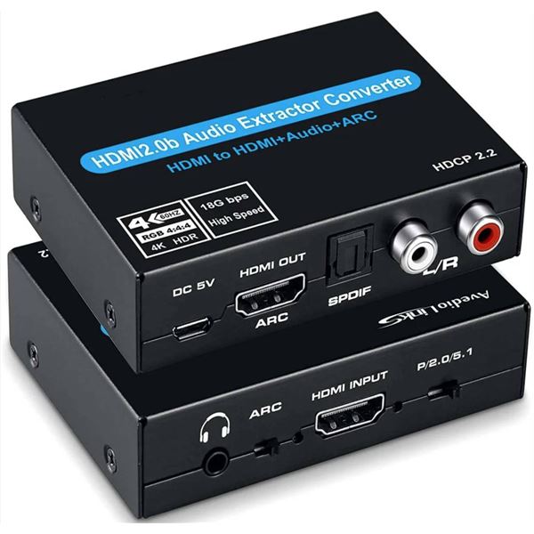 HDMI Audio Extractor Converter, 4K HDR EDID 2.2 HDMI to HDMI+Audio+ARC