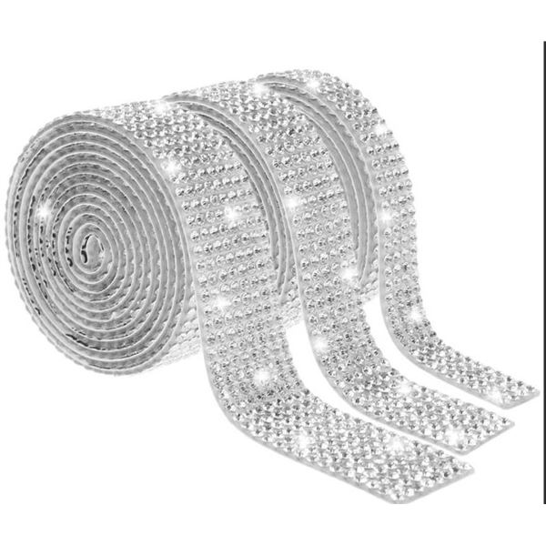 Lot of 5 Rolls Diamond Self-Adhesive Rhinestone Ribbon Silver Diamond Crystal Bling Wrap Strips Roll