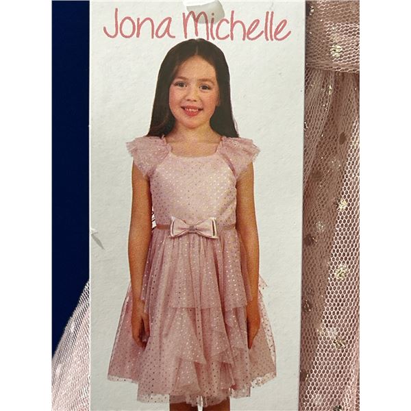 Jona Michelle Girl’s Pink Tulle Dress with Glitter and Bow Detail