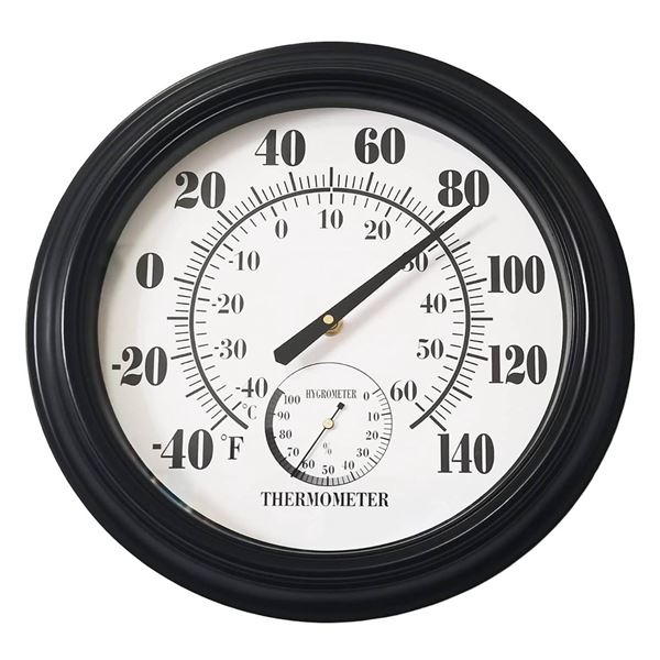 Indoor Outdoor Thermometer Large 12 Inch Wall Thermometer-Hygrometer Waterproof Does not Require Bat