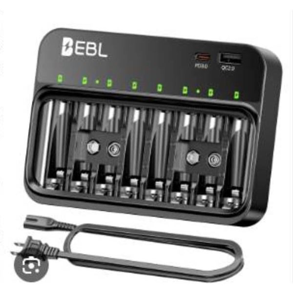 EBL 8-Slot Smart Battery Charger With USB Ports and Auto-Detect