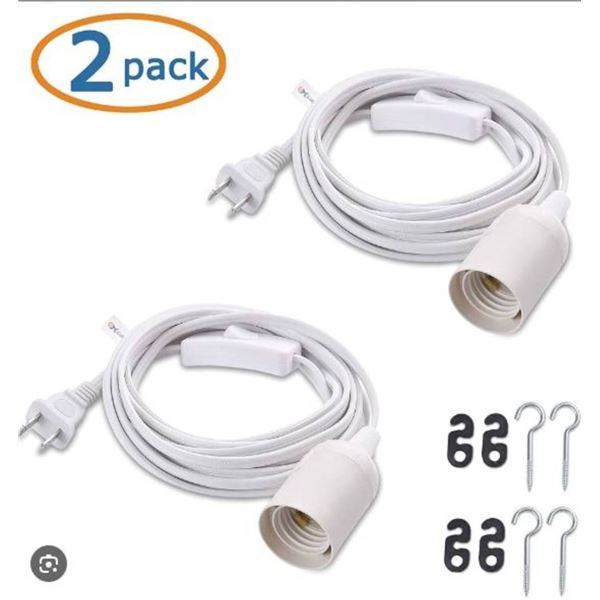 Cable Matters 2-Pack Hanging Lamp Light Cord with On/Off Switch, 15 Feet, White