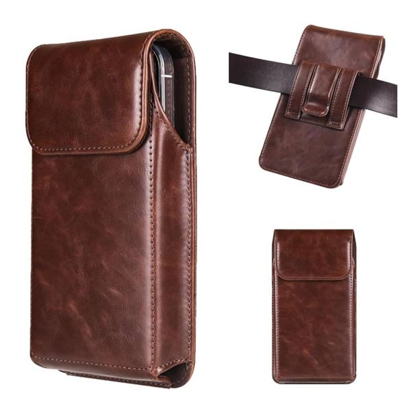Brown Leather Belt Clip Phone Case With Magnetic Closure