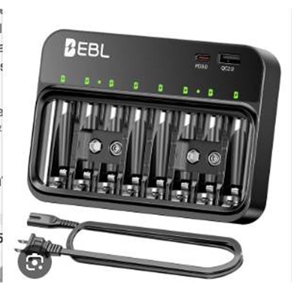 EBL 8-Slot Smart Battery Charger With USB Ports and Auto-Detect